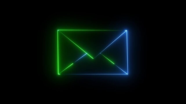 neon color mail envelope icon animated on black background. glowing neon Mail envelope, incoming mail ,animation.transparent background 4k visuals.