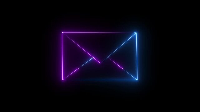 neon color mail envelope icon animated on black background. glowing neon Mail envelope, incoming mail ,animation.transparent background 4k visuals.