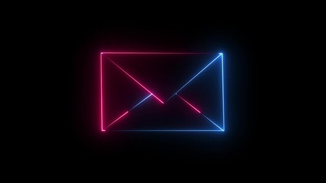 neon color mail envelope icon animated on black background. glowing neon Mail envelope, incoming mail ,animation.transparent background 4k visuals.