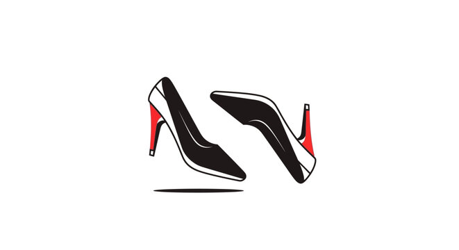 Chic black stiletto heels with red accents, isolated on white background