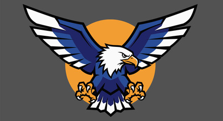 Naklejka premium Bald eagle mascot logo with sun background.