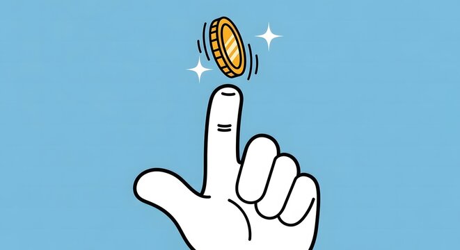 Hand Flipping a Coin Illustration Representing Chance and Decision Making
