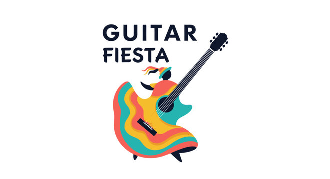 Colorful guitar fiesta logo with a playing pi&ntilde;ata.