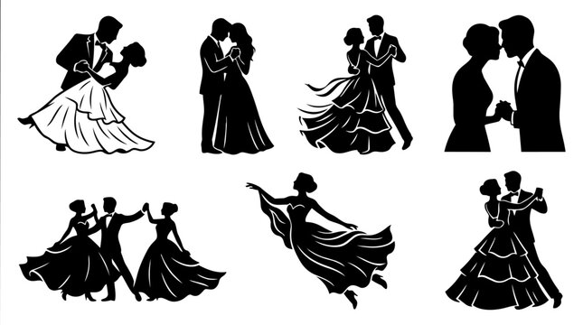 Dancing couples silhouette collection black shapes on a white background for design