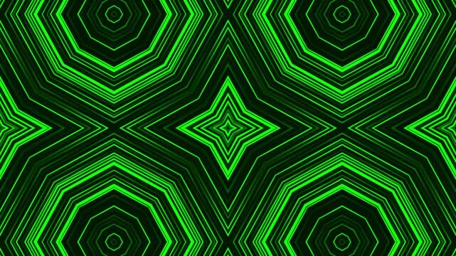 Kaleidoscope bold green lines form geometric patterns rhythmic effect motion. shape element.