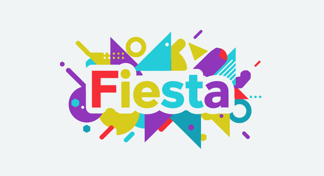 Fiesta typography with colorful abstract geometric background.
