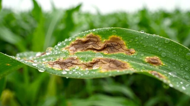 Corn Leaf Disease Symptoms Closeup Moist Green Plant Agricultural Crop Infection Nature Health Concern