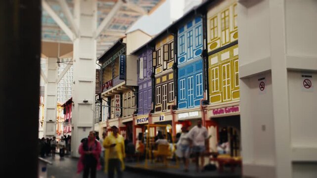 Colorful peranakan shophouses in singapore street market