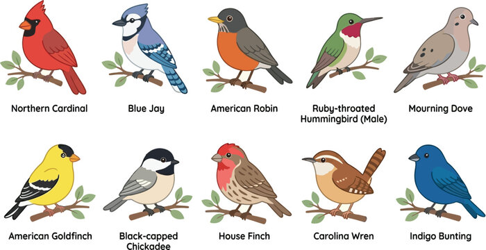 Educational field guide set of common north american songbirds with songbird ornithology wildlife