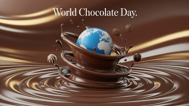Earth globe floating in a swirl of liquid chocolate