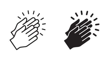 Fototapeta premium Clapping hands vector icons, black and white applause symbols, minimalist hand clap gesture for success and celebration, 2 graphic elements