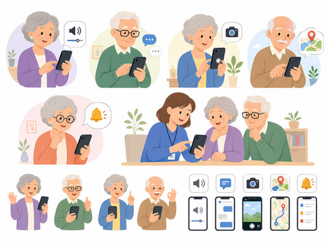 Senior Smartphone Basic Training Vector Character Set