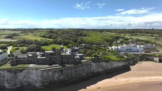 Kingsgate Castle from a drone, Kingsgate Bay, Broadstairs, Kent, England, Europe