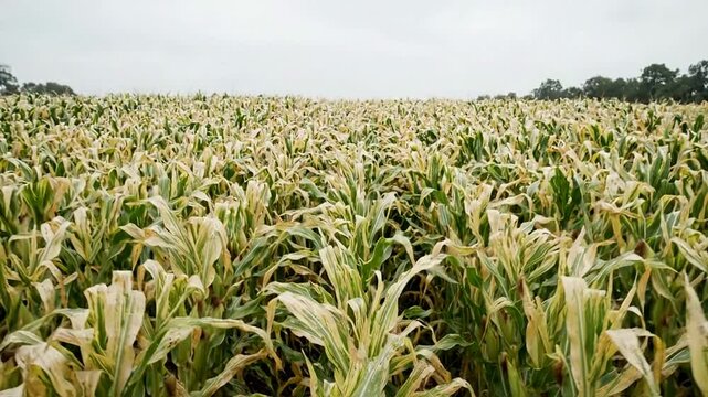 Cornfield Growth Progression Dew Drops on Leaves Natural Agriculture Calm Rural Landscape