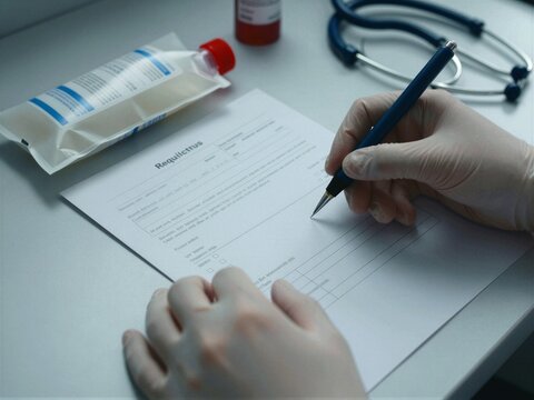 Lab Requisition Form beside Sealed Sample Transport Bag