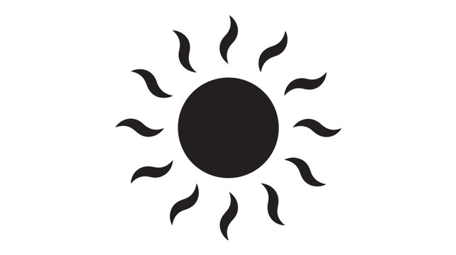 Minimalist sun icon with wavy rays, black solar silhouette vector, simple sunburst graphic for weather forecasts and summer branding