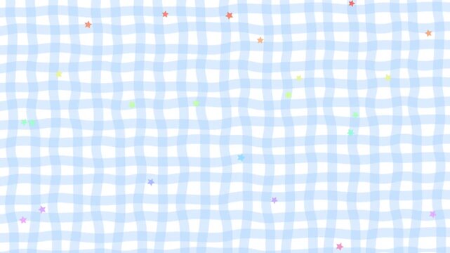 Gingham pattern with colorful falling stars motion animation