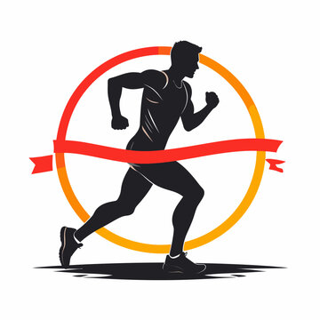 Runner crossing finish line ribbon logo