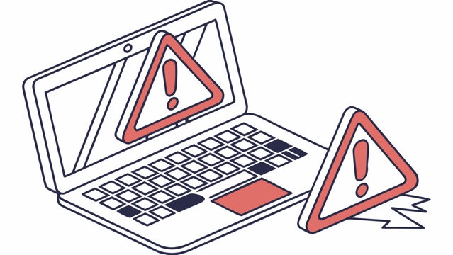 Warning sign triangles over laptop keyboard vector illustration