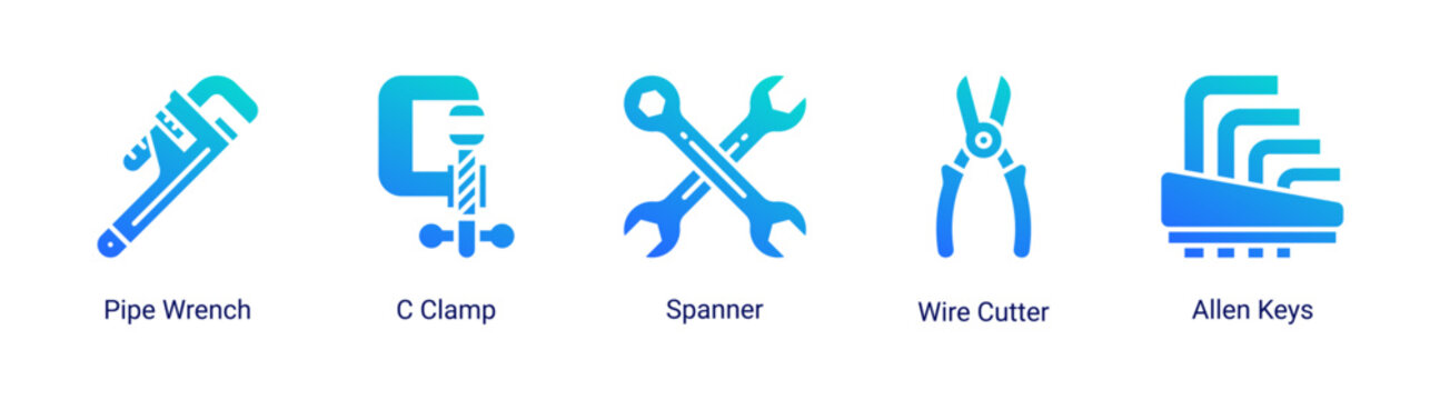 Hand Tools icon set with mechanical and repair equipment for industrial and workshop maintenance tasks.