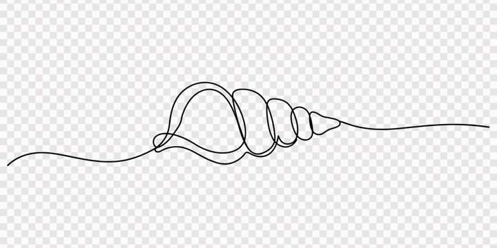 A continuous line drawing of a conch shell on the sandy beach sea ocean wave, Continuous one line drawing of conch snail shell. Marine animal concept continuous line art. Single line art, One line art