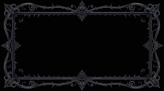 AI Generative. Dark gothic frame with metallic thorny vine ornaments on black background. 1