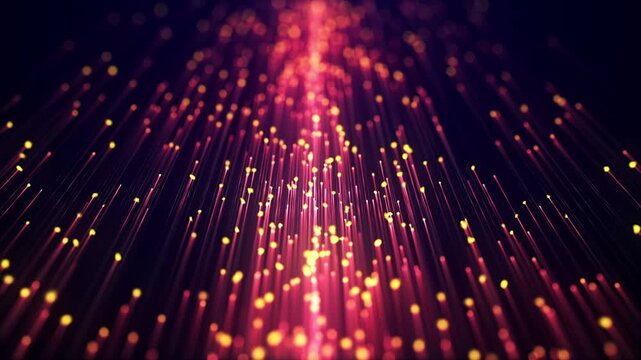 High speed data stream with glowing light trails and organic particles rushing towards center video loop