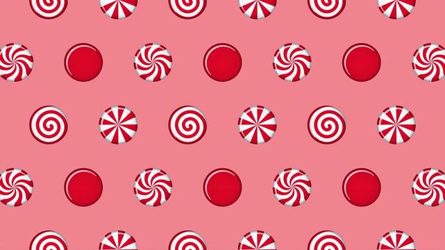 Striped sugar candy animation. Peppermint swirl candies seamless pattern. 4K animation for new years day, sweet-stuff, winter holiday, dessert, new years event