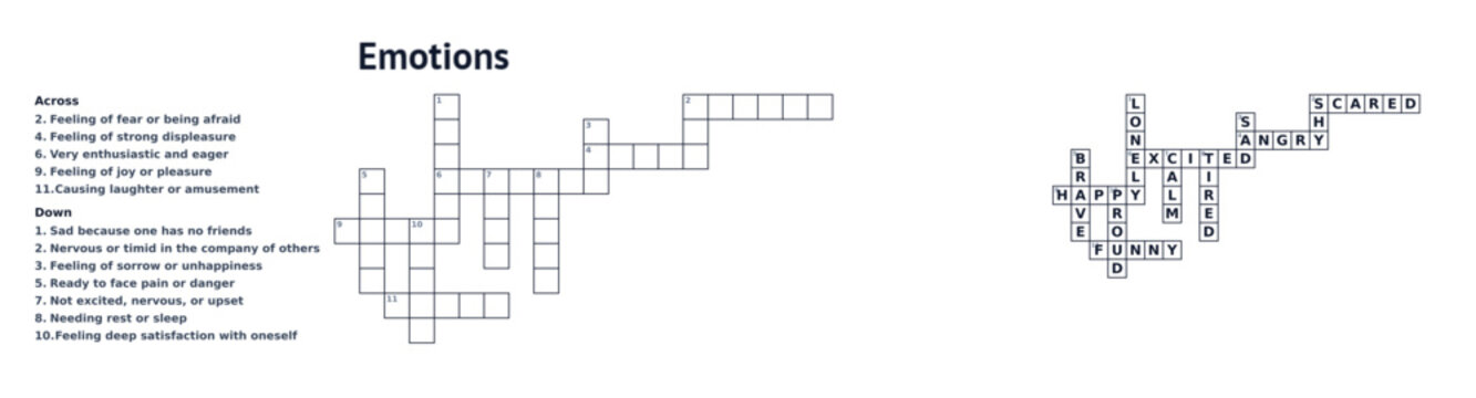 Crossword themed Emotions with clues and solution