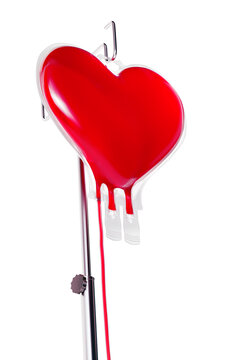 Heart-shaped Blood Bag.. Blood Donation Concept. 3D illustration
