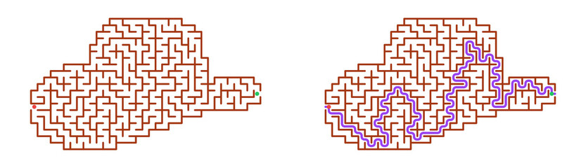 Maze design shaped like cowboy hat with solution path displayed   © Nina