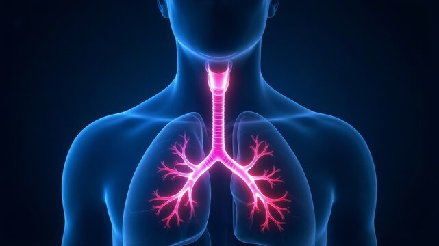Human Trachea and Bronchi Anatomy - 3D Medical Illustration of Respiratory System