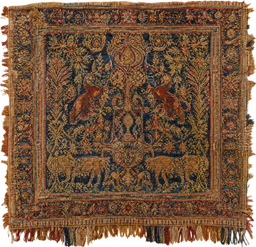 Antique tapestry fragment with ornate patterns isolated on transparent background