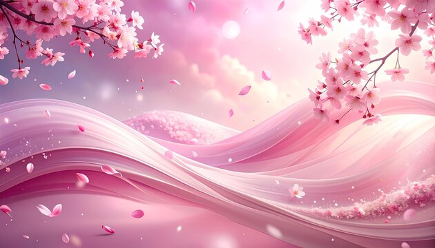 桜の枝が広がる抽象的なピンクの地平線 / Abstract pink horizon with spreading cherry branches (Generative AI)