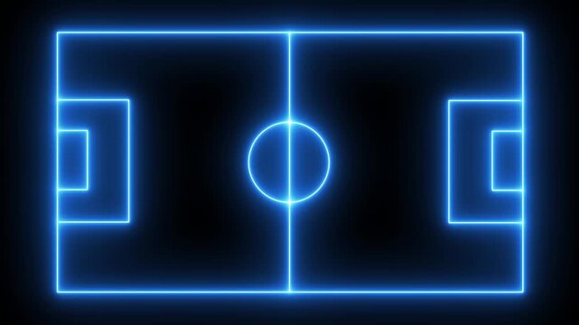 Animation of neon sports stadium on black background. Neon sports stadium ,neon lights match football isometric field video animation. Football field or soccer field icon