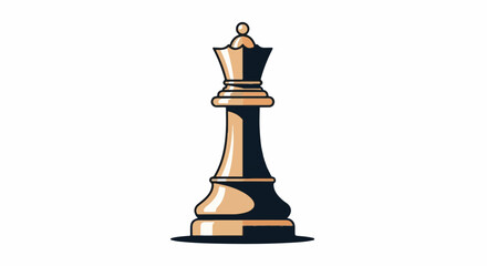 Fototapeta premium Stylized chess queen piece, rendered in metallic gold and dark navy tones, set against a plain white background