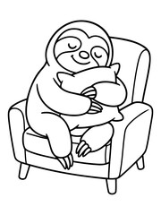 Fototapeta premium Sloth Hugging Pillow on Chair