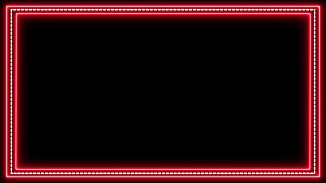Red neon glowing rectangular frame border animation with dashed light effect