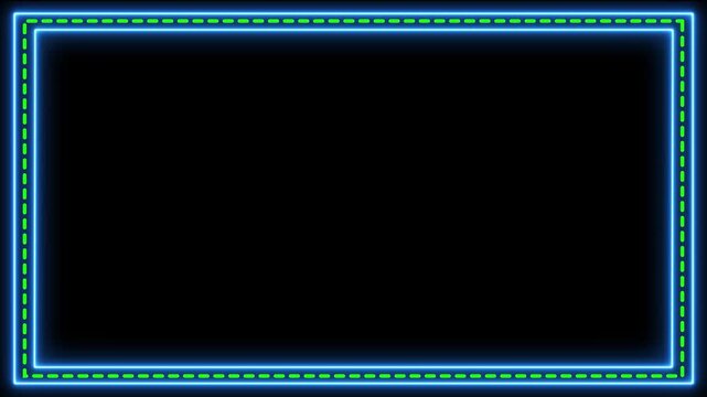 Neon glowing rectangular frame border with animated dashed green light effect