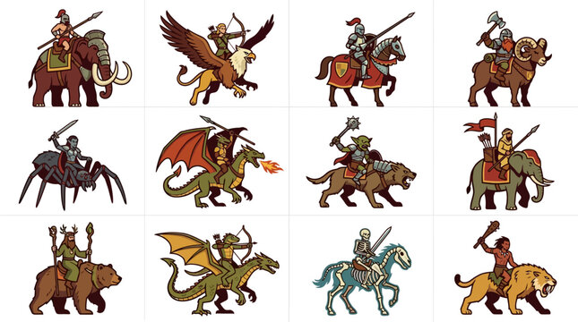 Medieval Knights on Various Animals Battle.