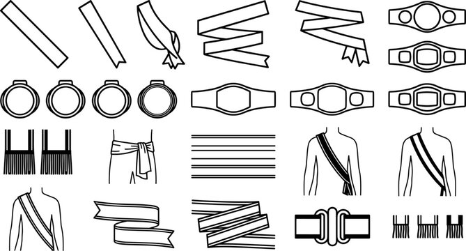 Championship belt and sash icon set vector design elements