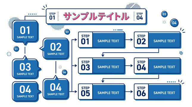 Blue infographic with numbered speech-bubble callouts in a flowing chart design, digital template with sample text placeholders