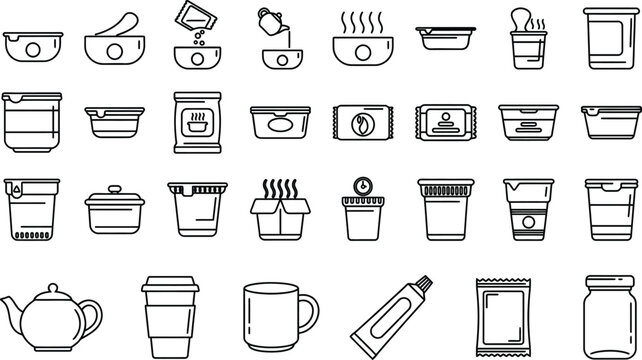container outline icons takeaway food packaging vector collection