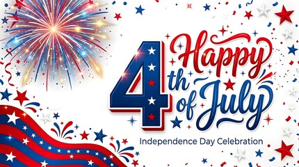 Obraz premium Festive fourth of july illustration with fireworks and patriotic typography