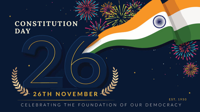 Celebrating india s constitution day with fireworks and the national flag