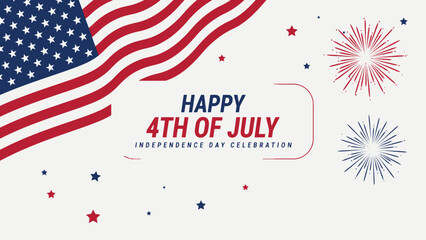 American flag fireworks and festive greetings for a happy fourth of july © Outline Icon Set