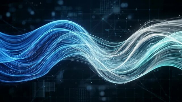 Abstract wave blue white energy flow digital background light streak motion line technology futuristic gradient pattern forms dynamic flowing