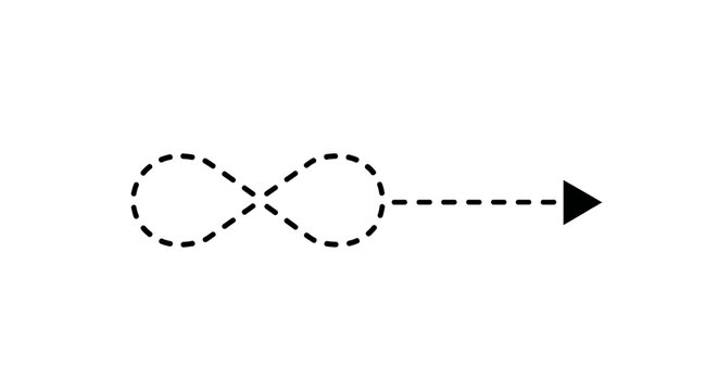 Dashed infinity symbol with an arrow pointing to the right