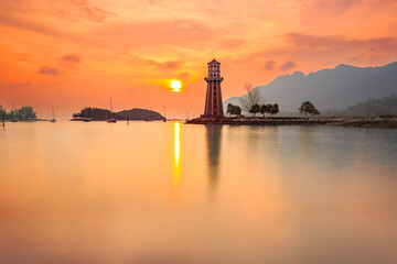 Beautiful Sunset at coastal beach in Langkawi Island, Kedah, Malaysia.