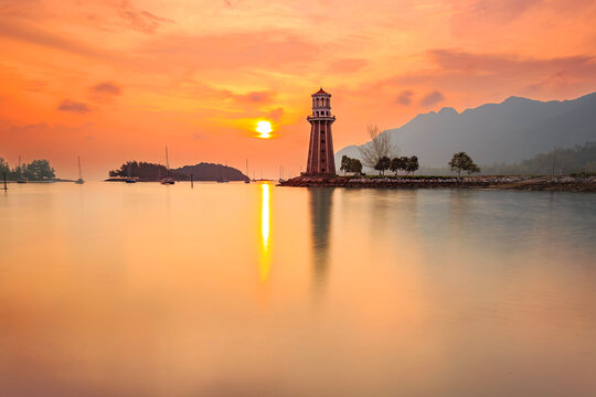 Beautiful Sunset at coastal beach in Langkawi Island, Kedah, Malaysia.
